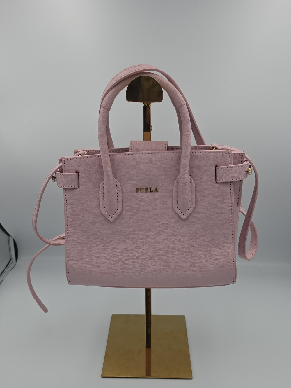 Furla Light Baby Pink Saffiano Small Satchel W Top Handles Gold Hardware (EUC)๐ - Picture 1 of 11